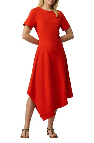 S.OLIVER Midi dress with gathers and an asymmetric skirt Red 3