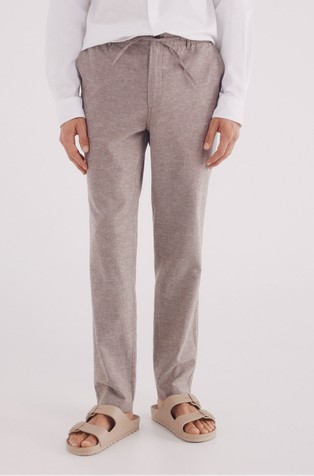 Slim fit chino hlače iz mešanice bombaža in lana