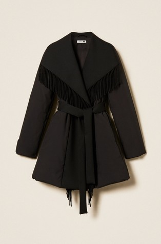 Padded jacket with fringes