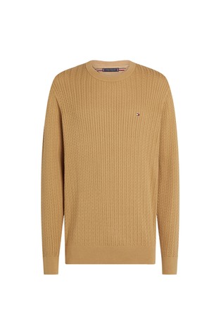 TOMMY HILFIGER Pleten pulover z vzorcem ribje kosti Rjava - Brown 5