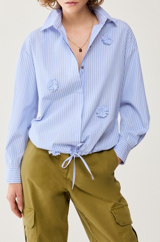 3D appliqué and drawstring striped shirt