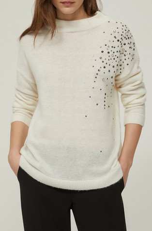 Pleten pulover z okrasnimi kamenčki