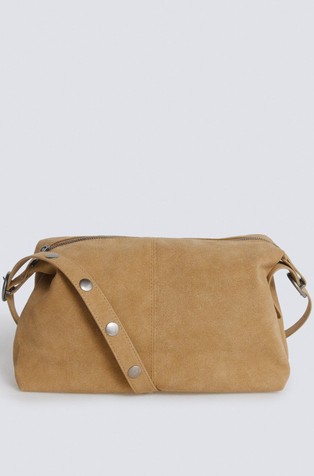 Studded faux-suede crossbody bag