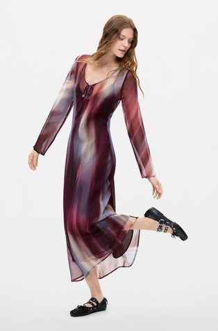 Sheer Long-Sleeve Midi Dress