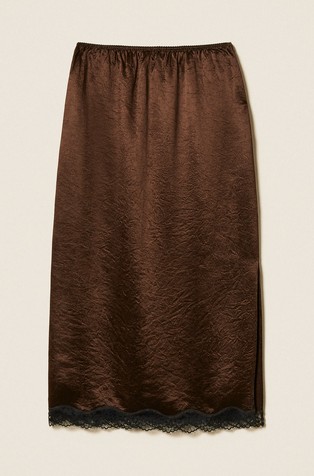 Midi froissé satin and lace skirt