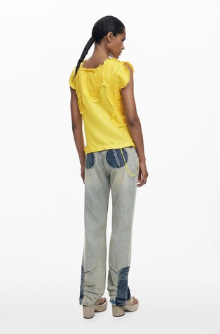 DESIGUAL Majica z vezeninami Rumena - Yellow 2