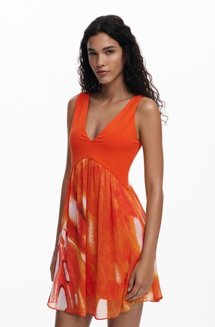 Short combined dress with ethnic print
