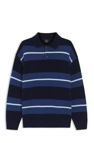 Cotton-blend knit polo with stripes