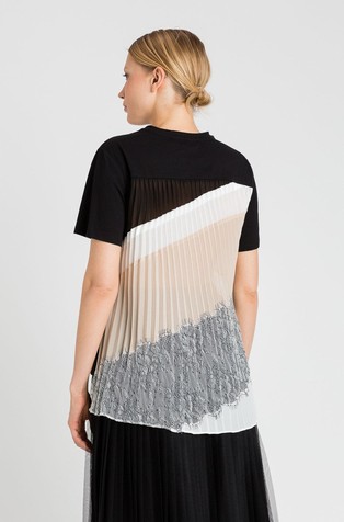 TWINSET T-shirt with pleated flounce on the back Mul.Nero/Champagne/Off White 2