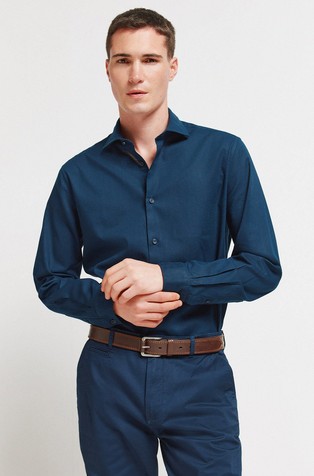 Regular fit cotton and linen shirt