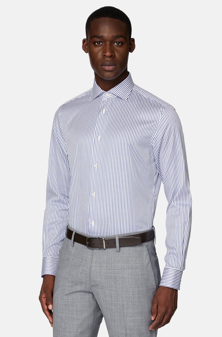 BOGGI MILANO Regular Fit Striped Cotton Twill Shirt Blue / White 