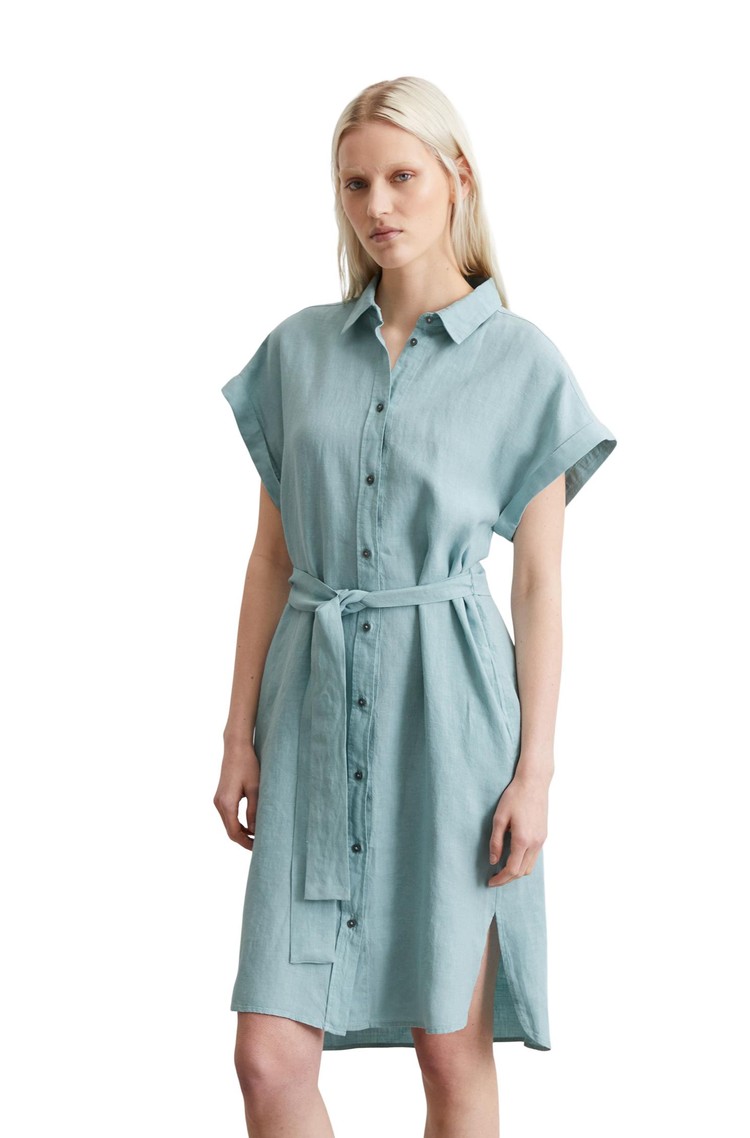 MARC O'POLO Relaxed fit lanena srajčna obleka s pasom Modra - Pure Teal 