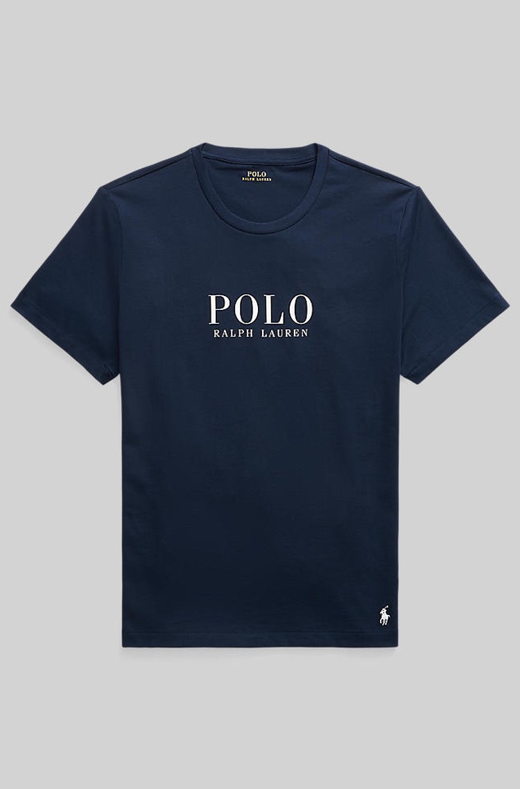 RALPH LAUREN Logo Cotton Jersey Sleep Shirt Cruise Navy 