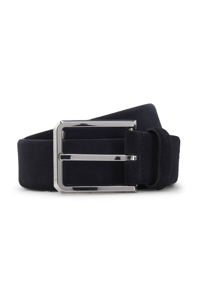 HUGO BOSS Suede belt with polished pin buckle Dark Blue 