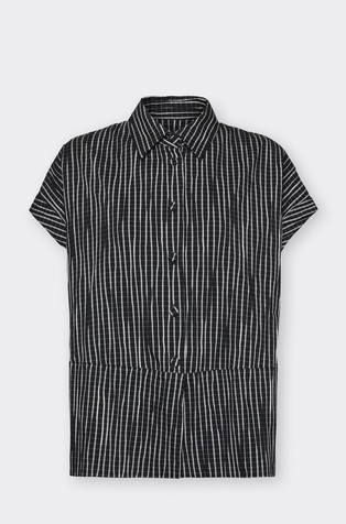 Relaxed fit pinstripe short-sleeved cotton shirt