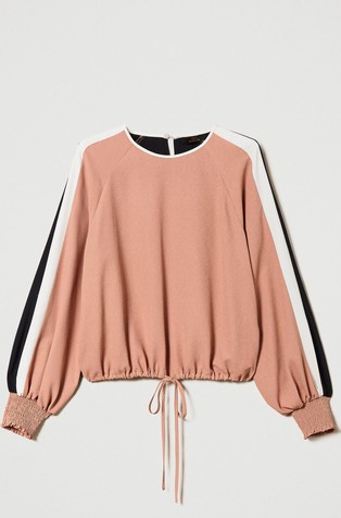 TWINSET Pulover s kontrastnimi črtami Oranžna - Mul.Nero/Macaroon/Chantilly 3