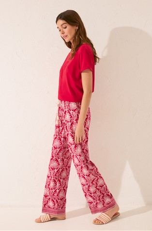 WOMEN'SECRET Long print viscose trousers Red / White 2