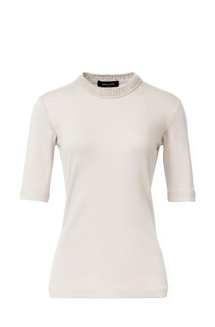 Rebrasta bombažna majica s kvačkanim ovratnikom