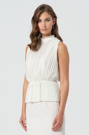 FRACOMINA Plisirana bluza brez rokavov Bela - White 3