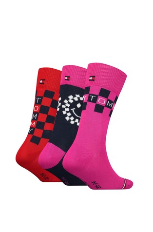 TOMMY HILFIGER Paket 3 parov nogavic z vzorcem šahovnice Večbarvna - Blue/Pink/Red 2