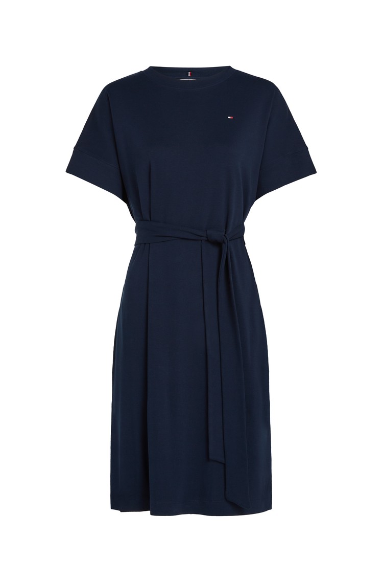 TOMMY HILFIGER Obleka s kratkimi rokavi in pasom Modra - Dark Blue 