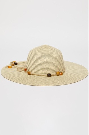 Raffia hat with decorative beads