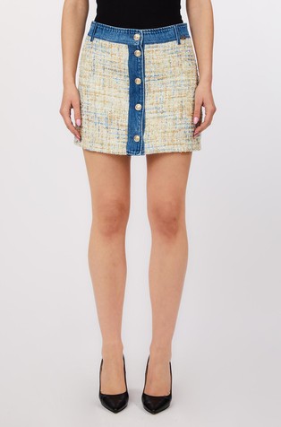 Bouclé mini skirt with denim details
