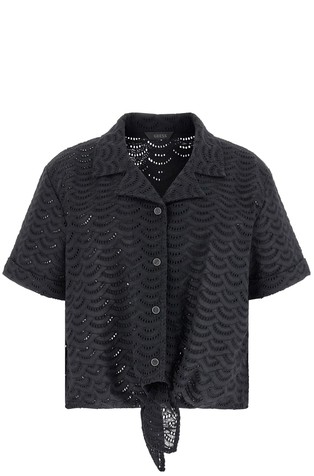 Srajca z luknjičastimi vezeninami in detajlom pentlje