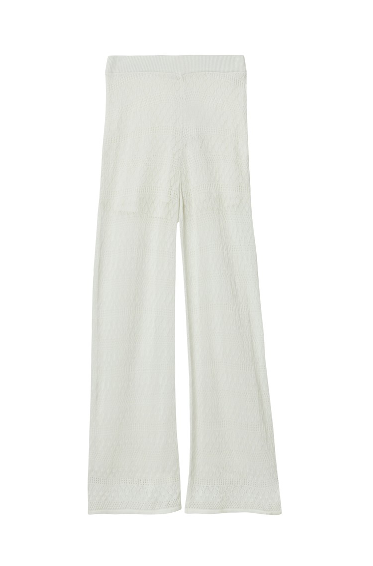 S.OLIVER Wide-leg trousers made of openwork knit with an elastic waistband White 
