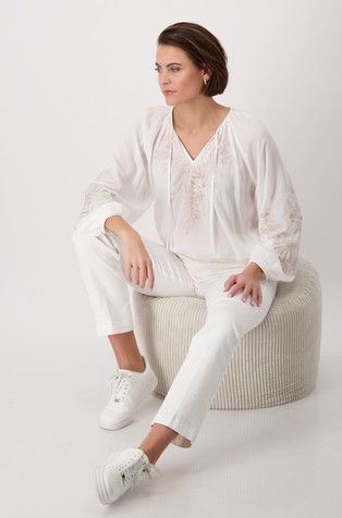 MONARI Viscose blouse with embroidery Off-White 5