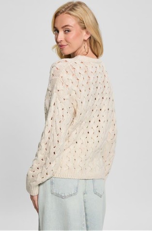 GUESS Knit openwork sweater with metallic fibers Beige 2