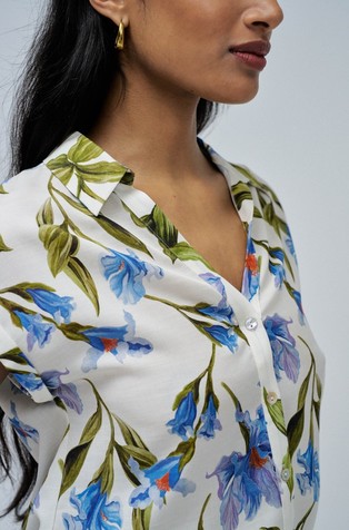 SALSA JEANS Short sleeved satin shirt White / Blue 5
