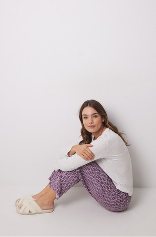 WOMEN'SECRET Viscose trousers with ikat print Purple / Pink 5