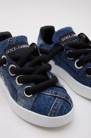 DOLCE &amp; GABBANA Denim patchwork Portofino sneakers Blue/White 5