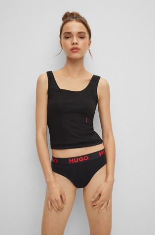 HUGO Stretch-cotton thong with logo waistband