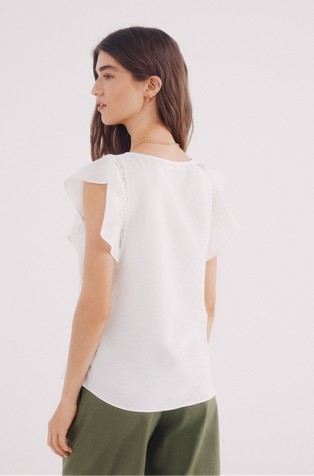SPRINGFIELD Bluza s plapolajočimi kratkimi rokavi Bela - White 2