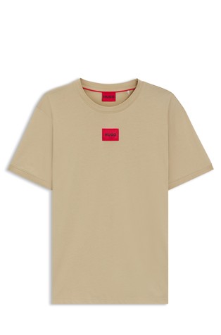 Regular-fit cotton T-shirt with contrast logo label
