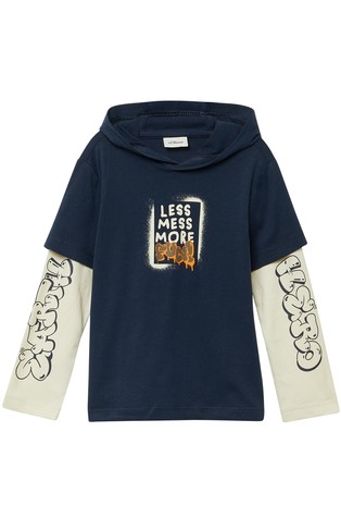 Long sleeve with hood in double-layer look