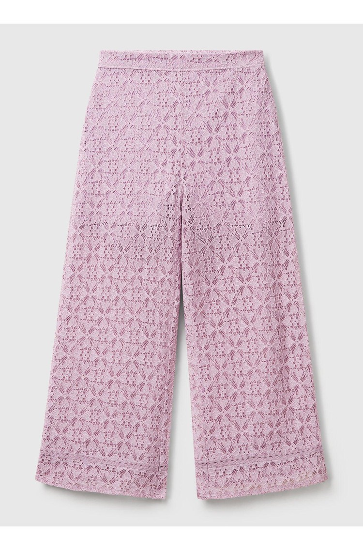 BENETTON Široke čipkaste hlače Škrlatna - Lilac 