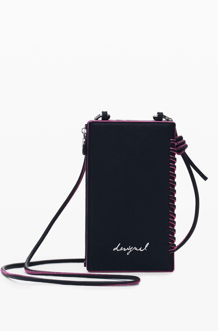 DESIGUAL Medium smooth convertible wallet with contrast stitching Black 