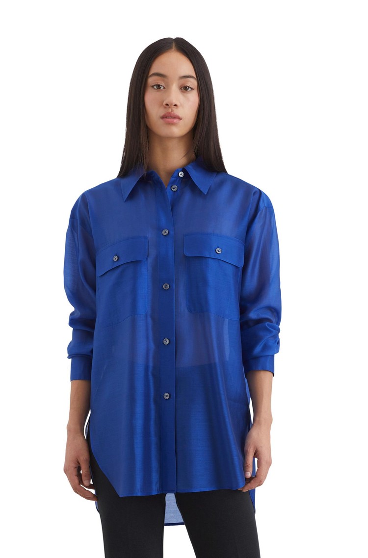 MARC O'POLO Oversized fit srajca iz liocelne mešanice Modra - Shiny Blue 