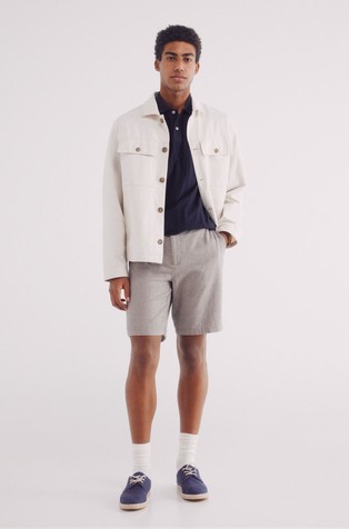 SPRINGFIELD Slim fit bermuda hlače iz strukturirane bombažne tkanine Bež - Beige 5
