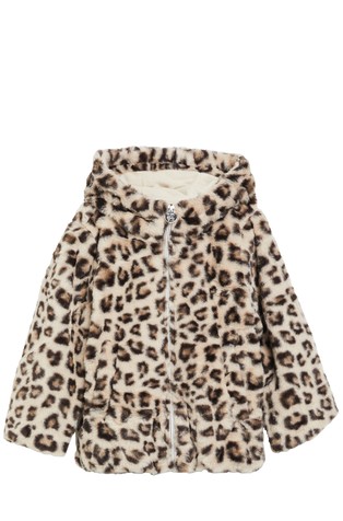 Teddy-plush jacket with hood and leopard print