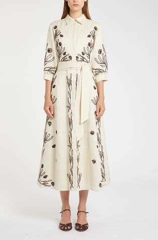 Lanena srajčna obleka z vezeninami