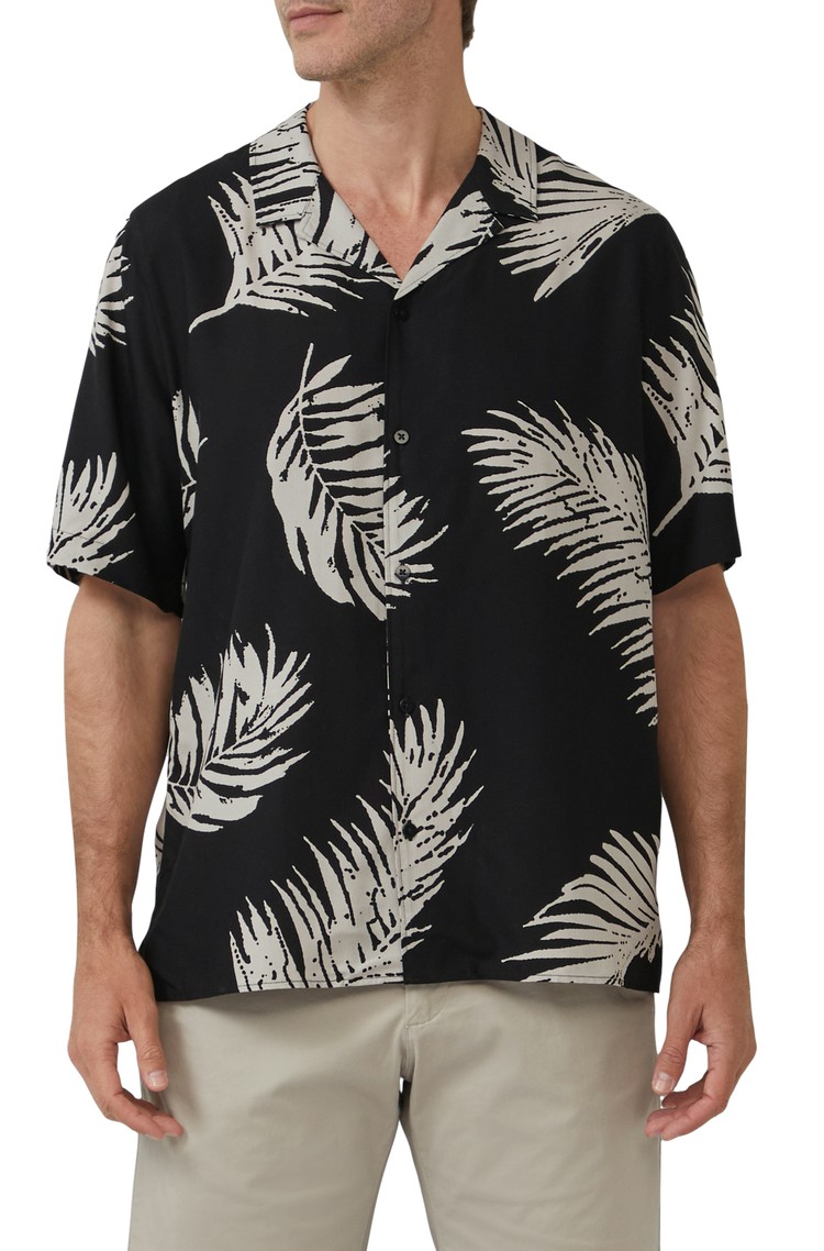 S.OLIVER Short-sleeved viscose blend shirt Black / White 