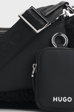 HUGO BOSS Teddy-trimmed faux-leather crossbody bag Black 3