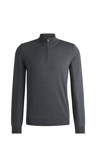 Regular fit pleten volnen pulover z delno zadrgo