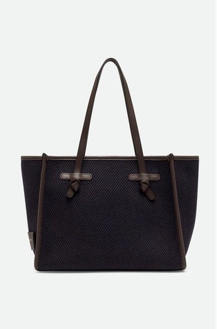 Marcella small tote in herringbone print fabric
