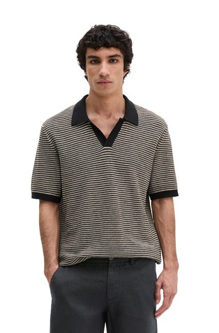 Pletena polo majica s kratkimi rokavi iz bombaža in lana