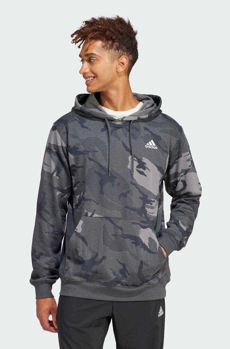 ADIDAS Pulover s kapuco in kamuflažnim vzorcem Siva - Gray 